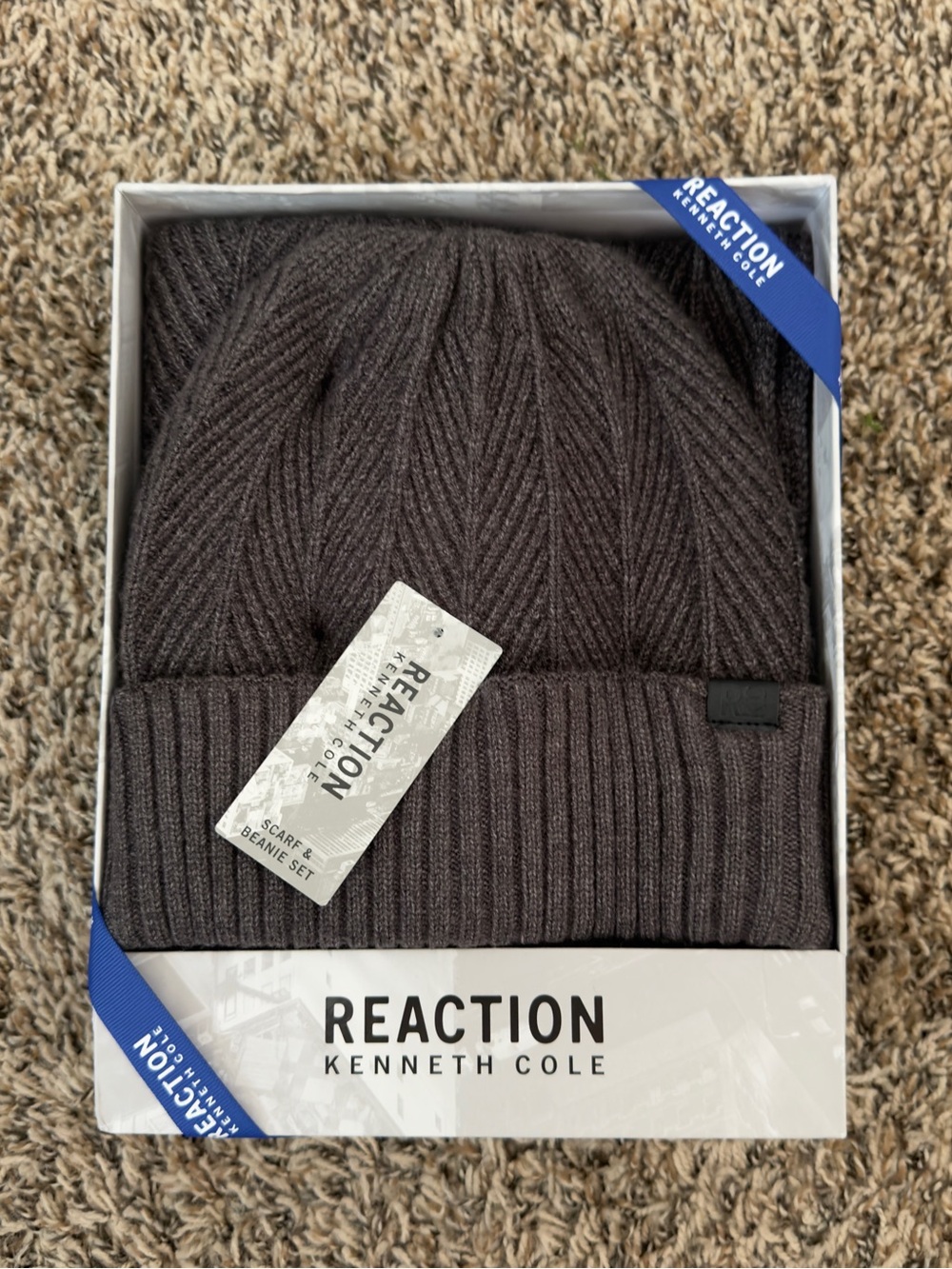 Kenneth Cole Cable Knit Fold-Over Beanie in Charcoal